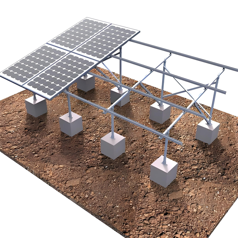 Durable Solar Panel Mounting Brackets Featuring Flexible Connection for Concrete Base Earth Ground and Sloped Surface Installations